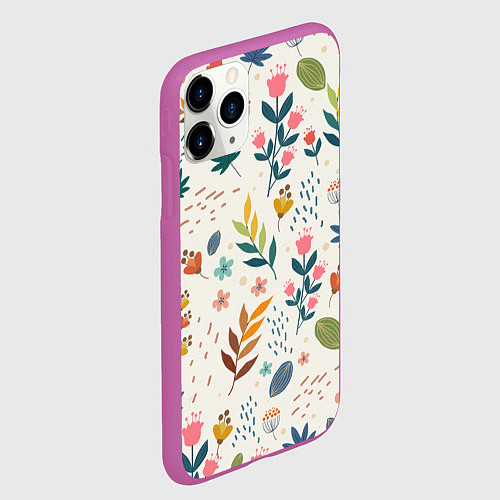 Чехол iPhone 11 Pro матовый Цветочный орнамент / 3D-Фиолетовый – фото 2