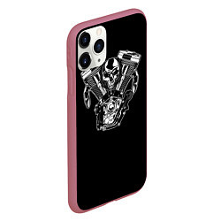 Чехол iPhone 11 Pro матовый Движковый череп, цвет: 3D-малиновый — фото 2