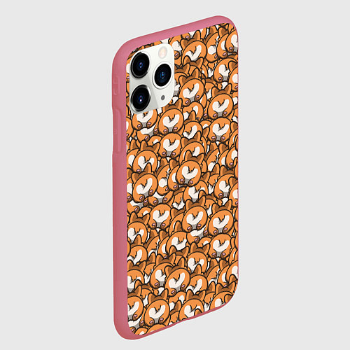 Чехол iPhone 11 Pro матовый Попки Корги / 3D-Малиновый – фото 2