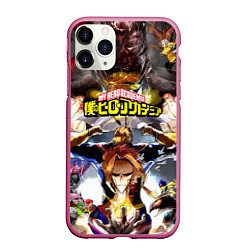 Чехол iPhone 11 Pro матовый MY HERO ACADEMIA коллаж из героев, цвет: 3D-малиновый