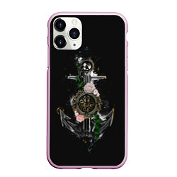 Чехол iPhone 11 Pro матовый Якорь с компасом и цветами, цвет: 3D-розовый