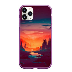 Чехол iPhone 11 Pro матовый Minimal forest sunset, цвет: 3D-фиолетовый