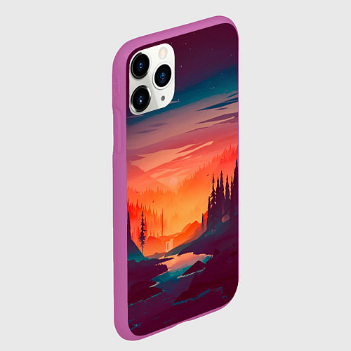 Чехол iPhone 11 Pro матовый Minimal forest sunset / 3D-Фиолетовый – фото 2