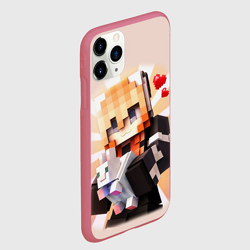 Чехол iPhone 11 Pro матовый MINECRAFT / 3D-Малиновый – фото 2