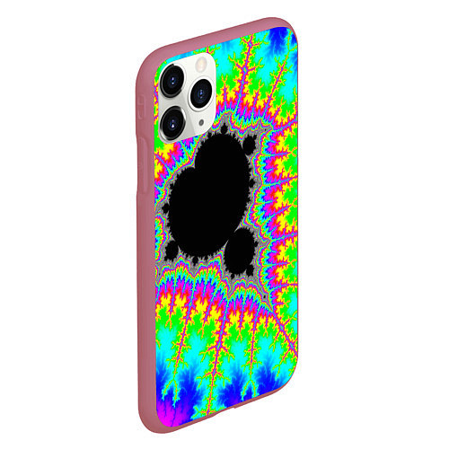 Чехол iPhone 11 Pro матовый Фрактальная кислотная черная дыра - множество Манд / 3D-Малиновый – фото 2