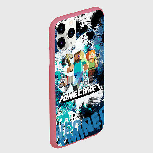 Чехол iPhone 11 Pro матовый Minecraft Майнкрафт / 3D-Малиновый – фото 2