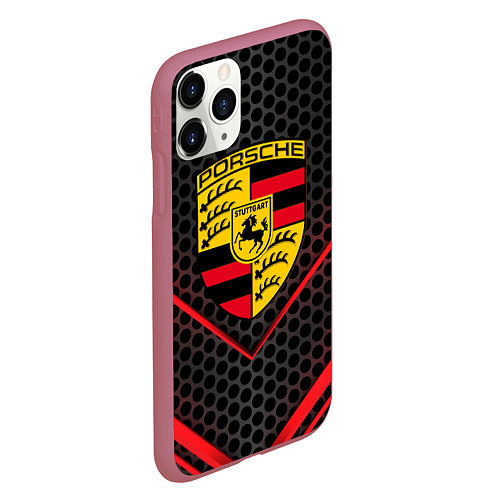 Чехол iPhone 11 Pro матовый PORSCHE / 3D-Малиновый – фото 2