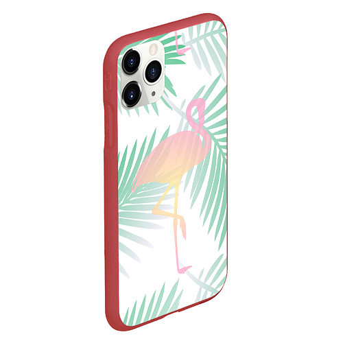 Чехол iPhone 11 Pro матовый Фламинго в джунглях / 3D-Красный – фото 2