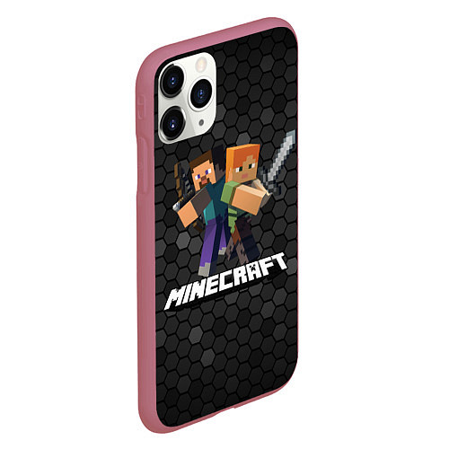 Чехол iPhone 11 Pro матовый Minecraft Майнкрафт / 3D-Малиновый – фото 2