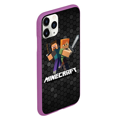 Чехол iPhone 11 Pro матовый Minecraft Майнкрафт / 3D-Фиолетовый – фото 2