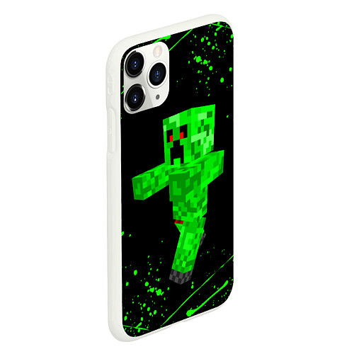 Чехол iPhone 11 Pro матовый MINECRAFT CREEPER / 3D-Белый – фото 2