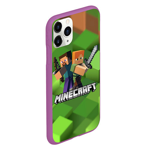 Чехол iPhone 11 Pro матовый MINECRAFT / 3D-Фиолетовый – фото 2