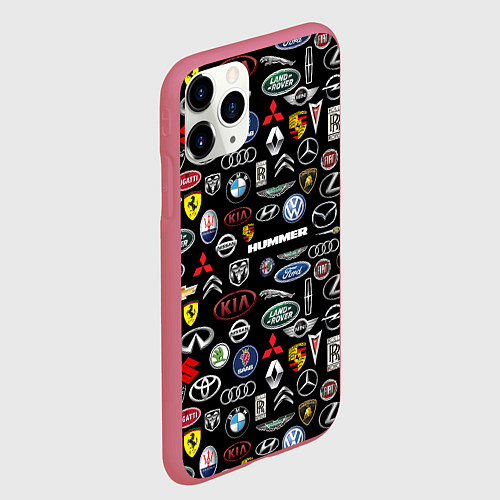 Чехол iPhone 11 Pro матовый ЛОГОТИПЫ АВТО БРЕНДОВ / 3D-Малиновый – фото 2