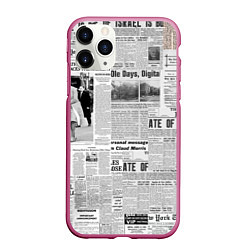 Чехол iPhone 11 Pro матовый Газета Newspaper, цвет: 3D-малиновый