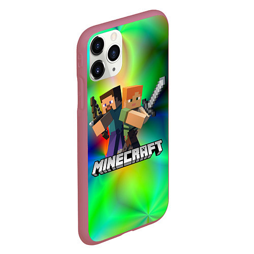 Чехол iPhone 11 Pro матовый MINECRAFT / 3D-Малиновый – фото 2