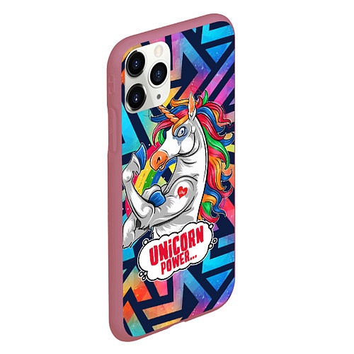 Чехол iPhone 11 Pro матовый Unicorn Power Единорог / 3D-Малиновый – фото 2