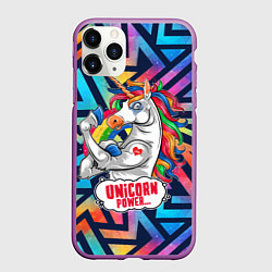 Чехол iPhone 11 Pro матовый Unicorn Power Единорог, цвет: 3D-фиолетовый