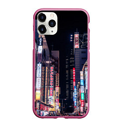 Чехол iPhone 11 Pro матовый Ночной Токио, цвет: 3D-малиновый