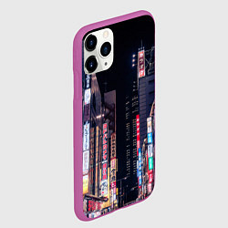 Чехол iPhone 11 Pro матовый Ночной Токио, цвет: 3D-фиолетовый — фото 2