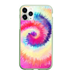 Чехол iPhone 11 Pro матовый Tie Dye vortex, цвет: 3D-салатовый