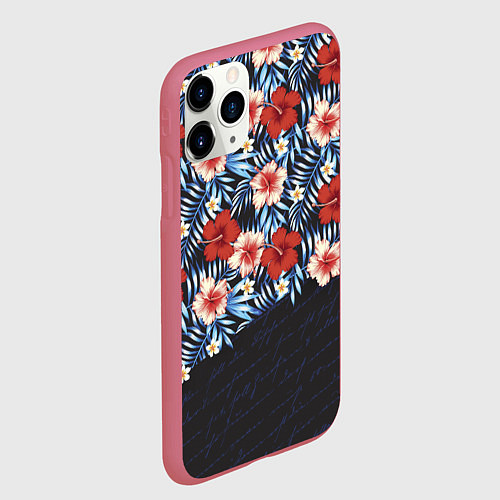 Чехол iPhone 11 Pro матовый Flowers with inscriptions / 3D-Малиновый – фото 2