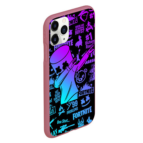 Чехол iPhone 11 Pro матовый FORTNITE X MARSHMELLO / 3D-Малиновый – фото 2