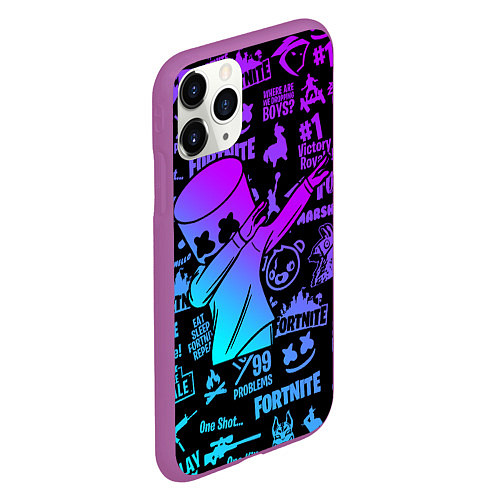 Чехол iPhone 11 Pro матовый FORTNITE X MARSHMELLO / 3D-Фиолетовый – фото 2