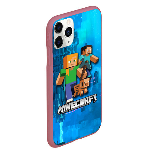 Чехол iPhone 11 Pro матовый Minecraft Майнкрафт / 3D-Малиновый – фото 2