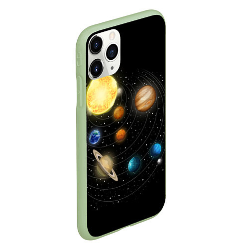 Чехол iPhone 11 Pro матовый Солнечная Система / 3D-Салатовый – фото 2