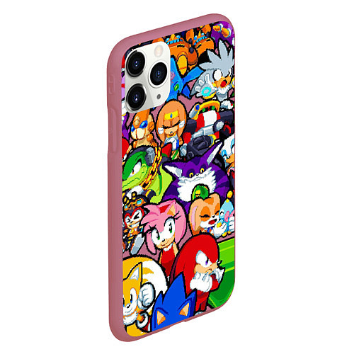 Чехол iPhone 11 Pro матовый Sonic Pixel Friends / 3D-Малиновый – фото 2