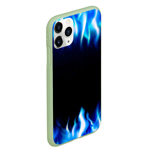 Чехол iPhone 11 Pro матовый Синий Огонь / 3D-Салатовый – фото 2