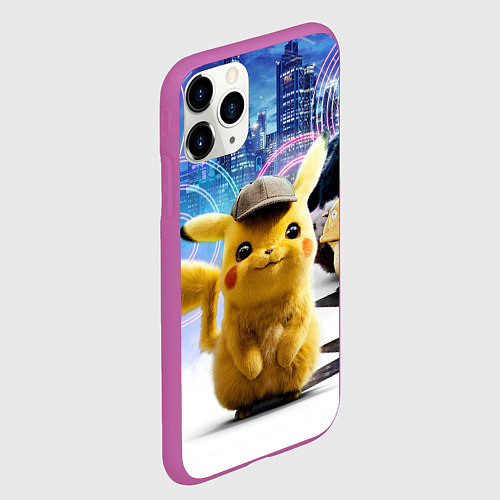 Чехол iPhone 11 Pro матовый Детектив Пикачу / 3D-Фиолетовый – фото 2