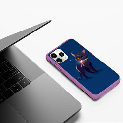 Чехол iPhone 11 Pro матовый КИСА С ТЕЛЕФОНОМ, цвет: 3D-фиолетовый — фото 2