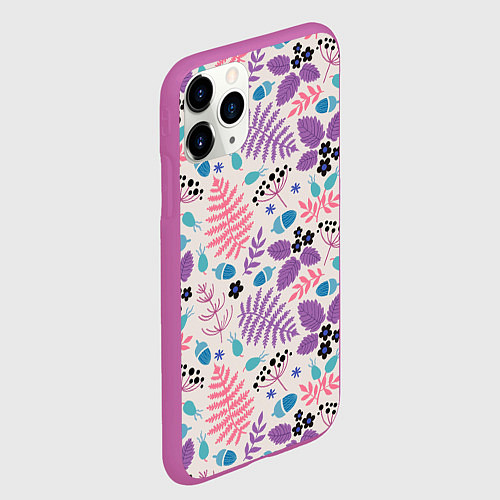 Чехол iPhone 11 Pro матовый Forest leaves invert / 3D-Фиолетовый – фото 2