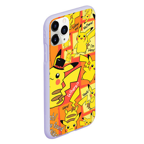 Чехол iPhone 11 Pro матовый Pikachu / 3D-Светло-сиреневый – фото 2