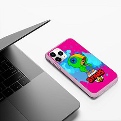 Чехол iPhone 11 Pro матовый Brawl Stars Leon брызги, цвет: 3D-розовый — фото 2