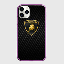 Чехол iPhone 11 Pro матовый Lamborghini logo n carbone, цвет: 3D-фиолетовый