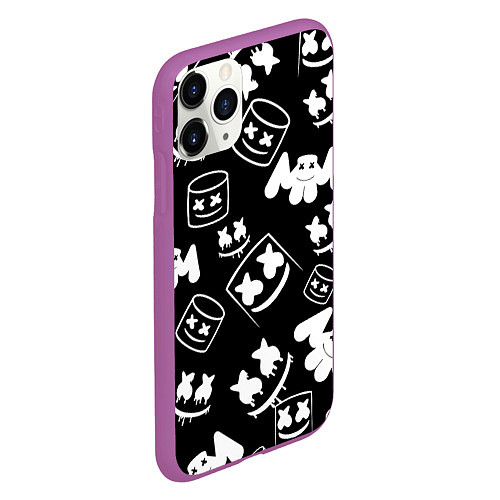 Чехол iPhone 11 Pro матовый Marshmello ЧБ / 3D-Фиолетовый – фото 2