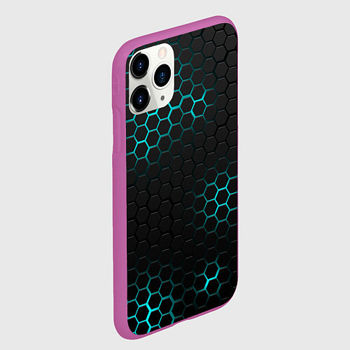 Чехол iPhone 11 Pro матовый СТАЛЬНАЯ НЕОНОВАЯ БРОНЯ / 3D-Фиолетовый – фото 2