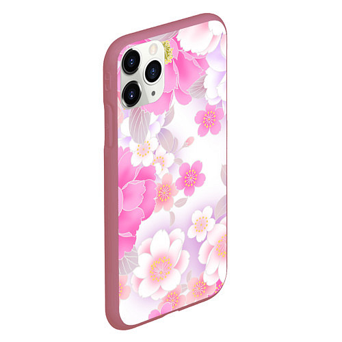 Чехол iPhone 11 Pro матовый Цветы / 3D-Малиновый – фото 2