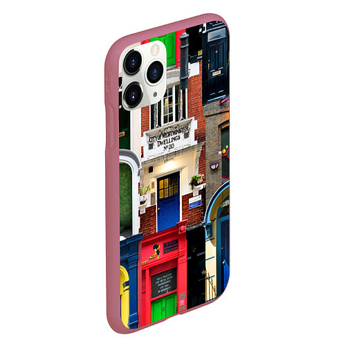 Чехол iPhone 11 Pro матовый London doors цифровой коллаж / 3D-Малиновый – фото 2