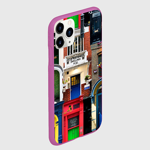 Чехол iPhone 11 Pro матовый London doors цифровой коллаж / 3D-Фиолетовый – фото 2