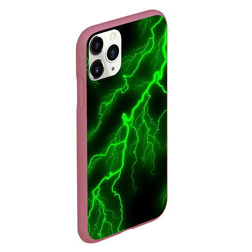 Чехол iPhone 11 Pro матовый МОЛНИЯ GREEN NEON / 3D-Малиновый – фото 2