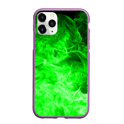 Чехол iPhone 11 Pro матовый ОГОНЬ GREEN NEON, цвет: 3D-фиолетовый