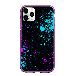 Чехол iPhone 11 Pro матовый БРЫЗГИ КРАСКИ NEON, цвет: 3D-фиолетовый