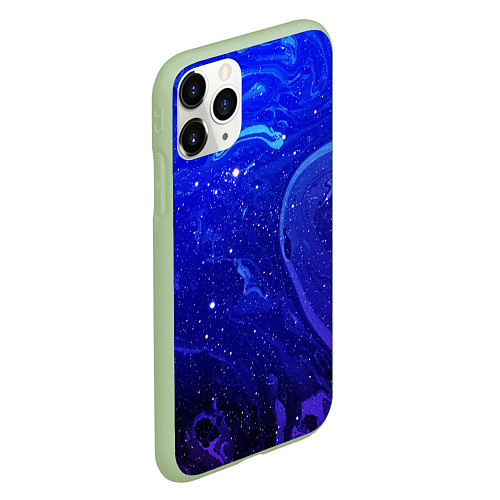 Чехол iPhone 11 Pro матовый СИНИЙ КОСМОС / 3D-Салатовый – фото 2