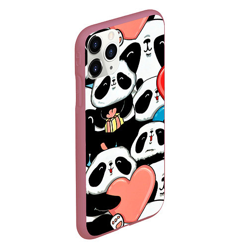 Чехол iPhone 11 Pro матовый Панды / 3D-Малиновый – фото 2