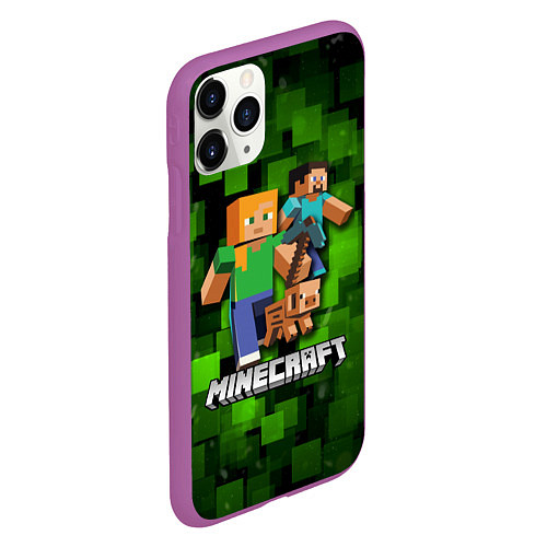 Чехол iPhone 11 Pro матовый Minecraft Майнкрафт / 3D-Фиолетовый – фото 2