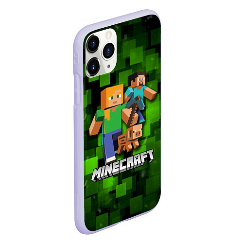 Чехол iPhone 11 Pro матовый Minecraft Майнкрафт / 3D-Светло-сиреневый – фото 2