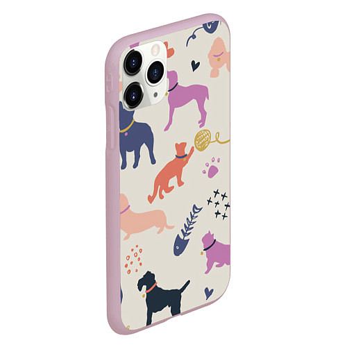 Чехол iPhone 11 Pro матовый Домашние животные паттерн / 3D-Розовый – фото 2